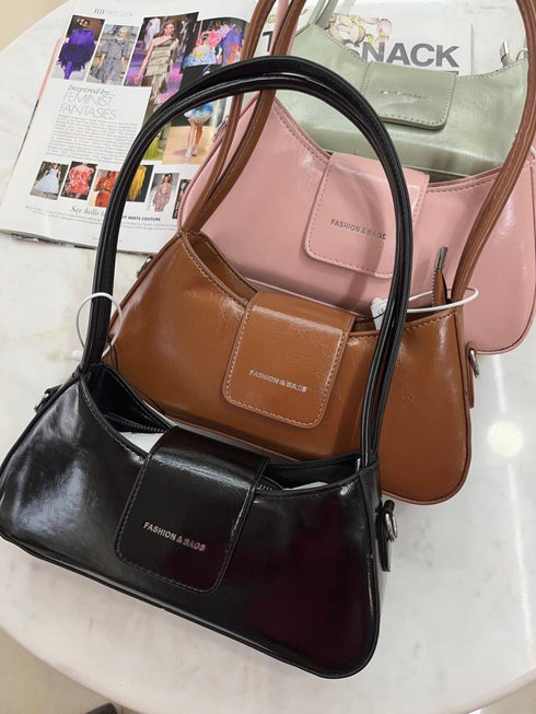 Women Simple Patent Underarm Hangbag